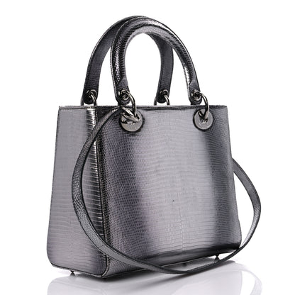 Christian Dior Metallic Lizard Medium Lady Dior Silver 3 of 12