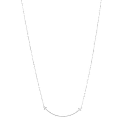 Tiffany 18K White Gold Diamond Small T Smile Pendant Necklace 1 of 5