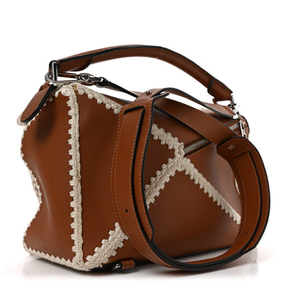 Loewe Calfskin Crochet Trim Medium Puzzle Bag Tan 2 of 8