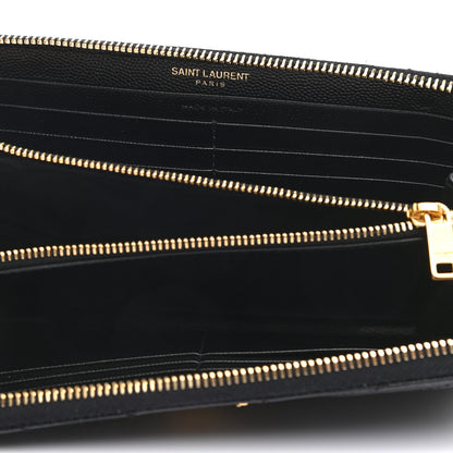 Saint Laurent Grain De Poudre Matelasse Chevron Monogram Zip Around Wallet Black 5 of 7