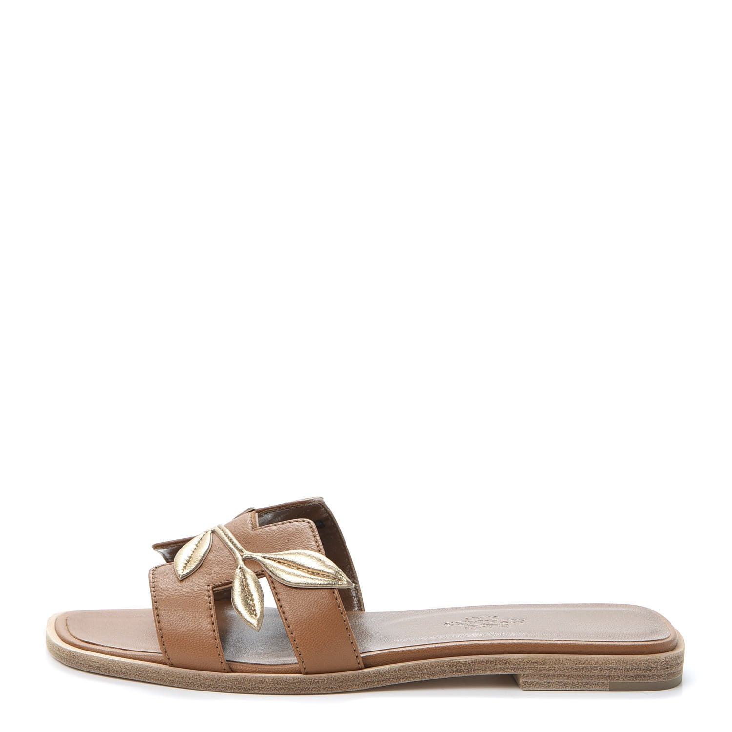 Hermes Metallic Lambskin Nappa Laurel Oran Sandals 35 Naturel Champagne 1 of 10