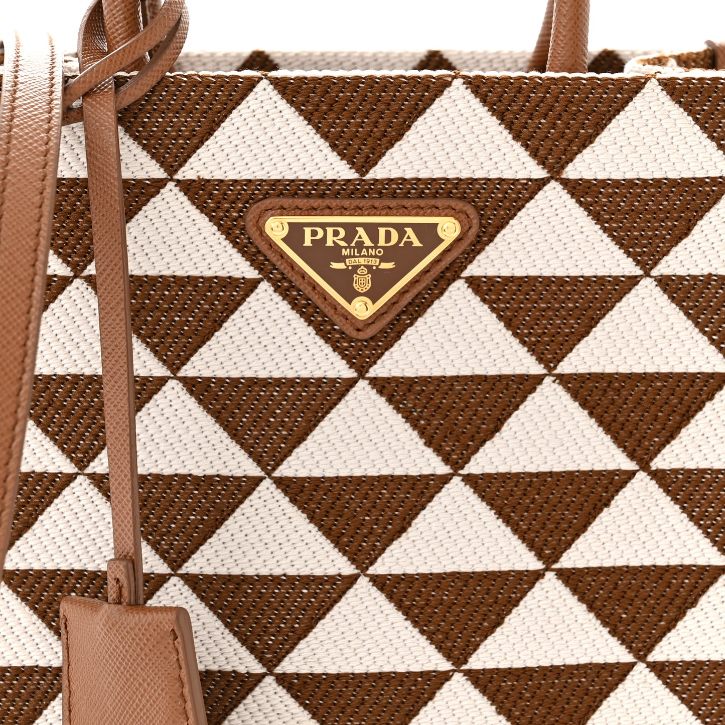 Jacquard Saffiano Triangolo Symbole Embroidered Micro Tote Tobacco Talco