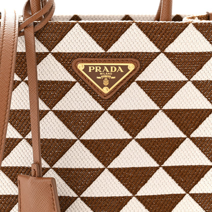 Prada Jacquard Saffiano Triangolo Symbole Embroidered Micro Tote Tobacco Talco 7 of 9