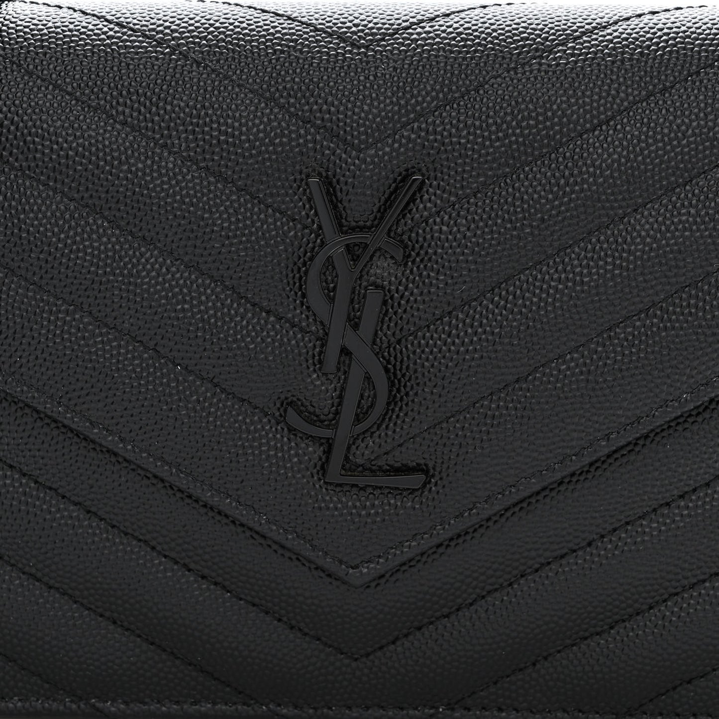 Grain De Poudre Matelasse Chevron Monogram Monochrome Envelope Chain Wallet Black