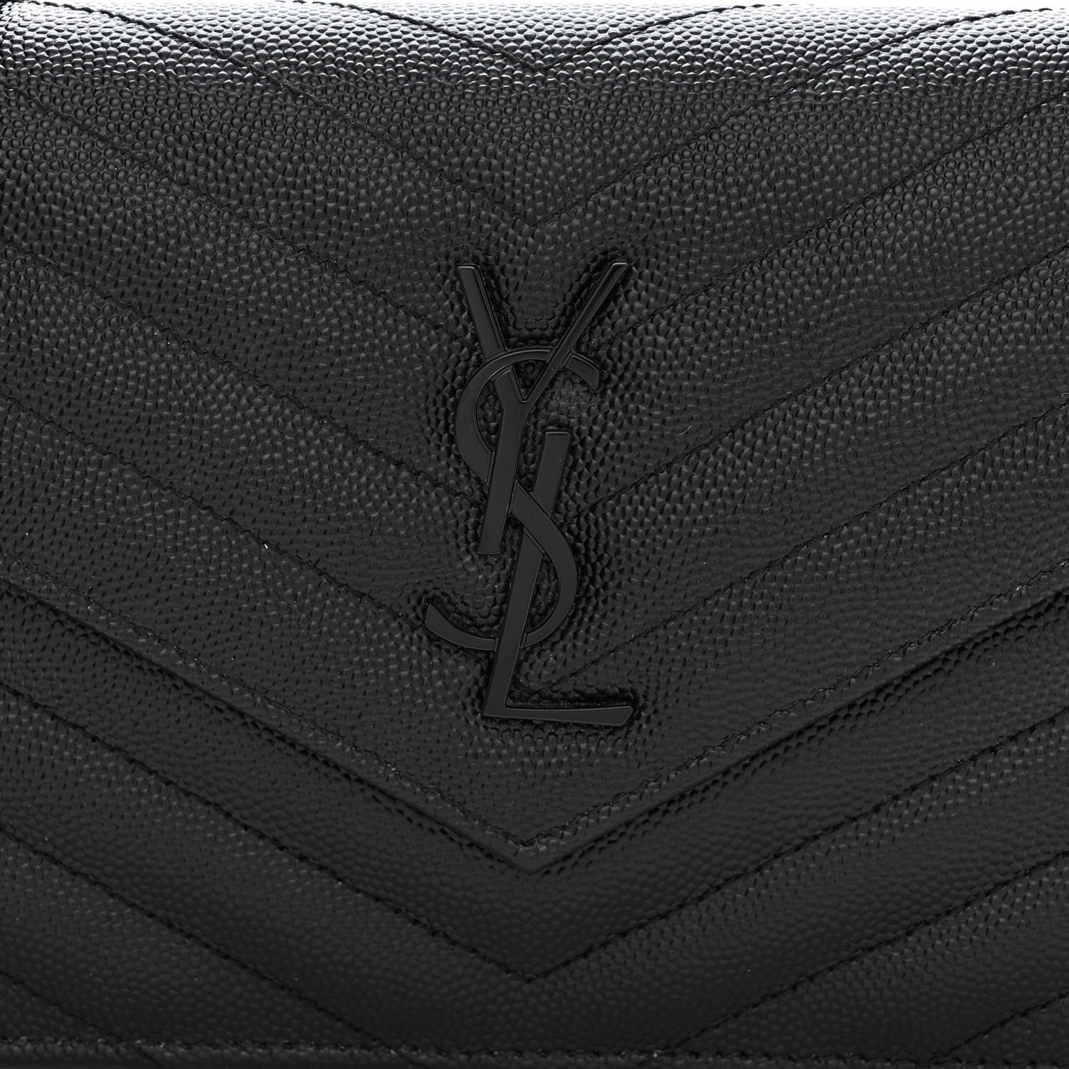 Saint Laurent Grain De Poudre Matelasse Chevron Monogram Monochrome Envelope Chain Wallet Black 8 of 10