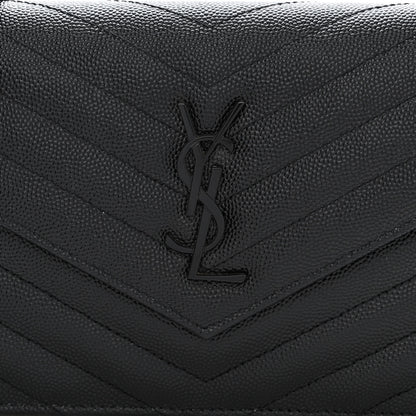 Saint Laurent Grain De Poudre Matelasse Chevron Monogram Monochrome Envelope Chain Wallet Black 8 of 10
