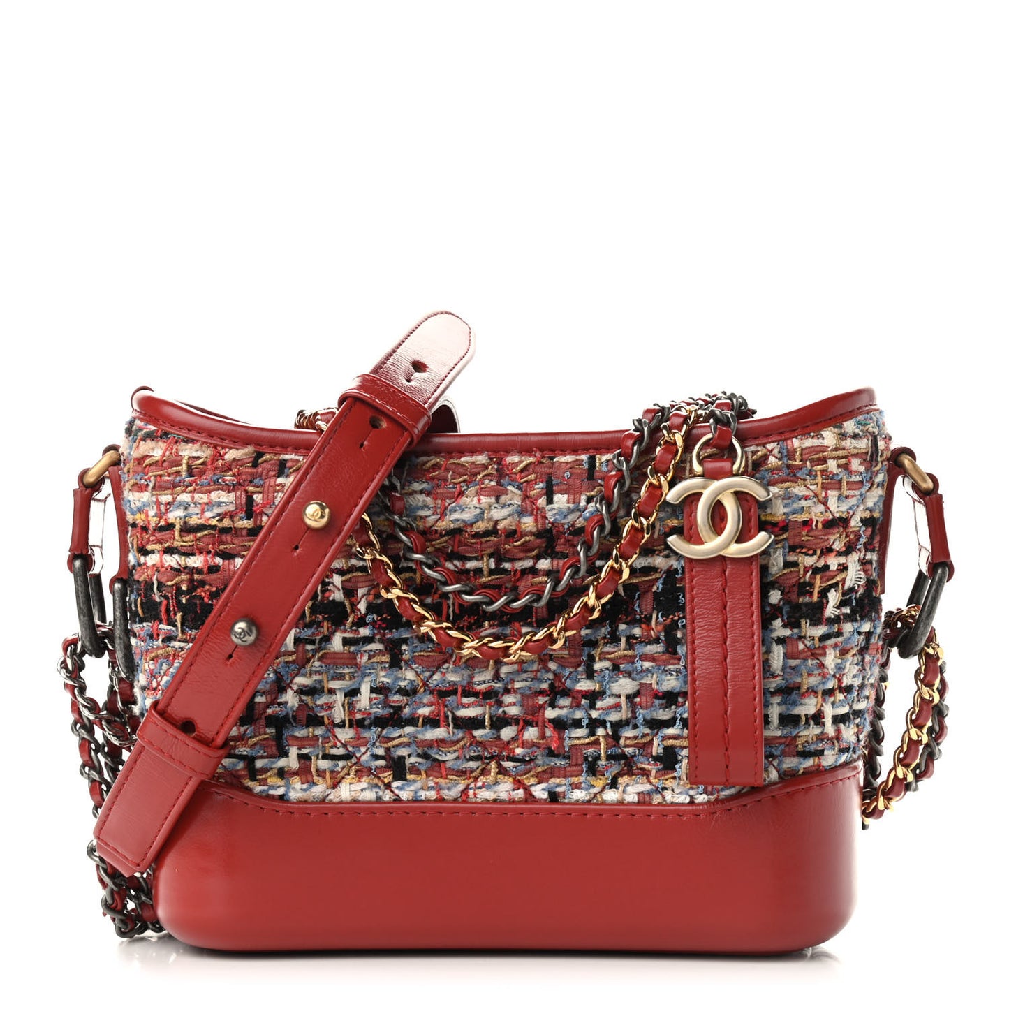 Tweed Calfskin Small Gabrielle Hobo Red