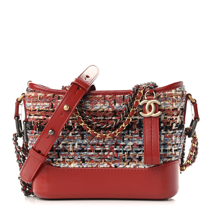 Chanel Tweed Calfskin Small Gabrielle Hobo Red 1 of 9