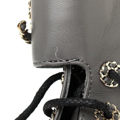 Chanel Shiny Lambskin Quilted Lace Up Combat Boots 36.5 Grey Black 12 of 12
