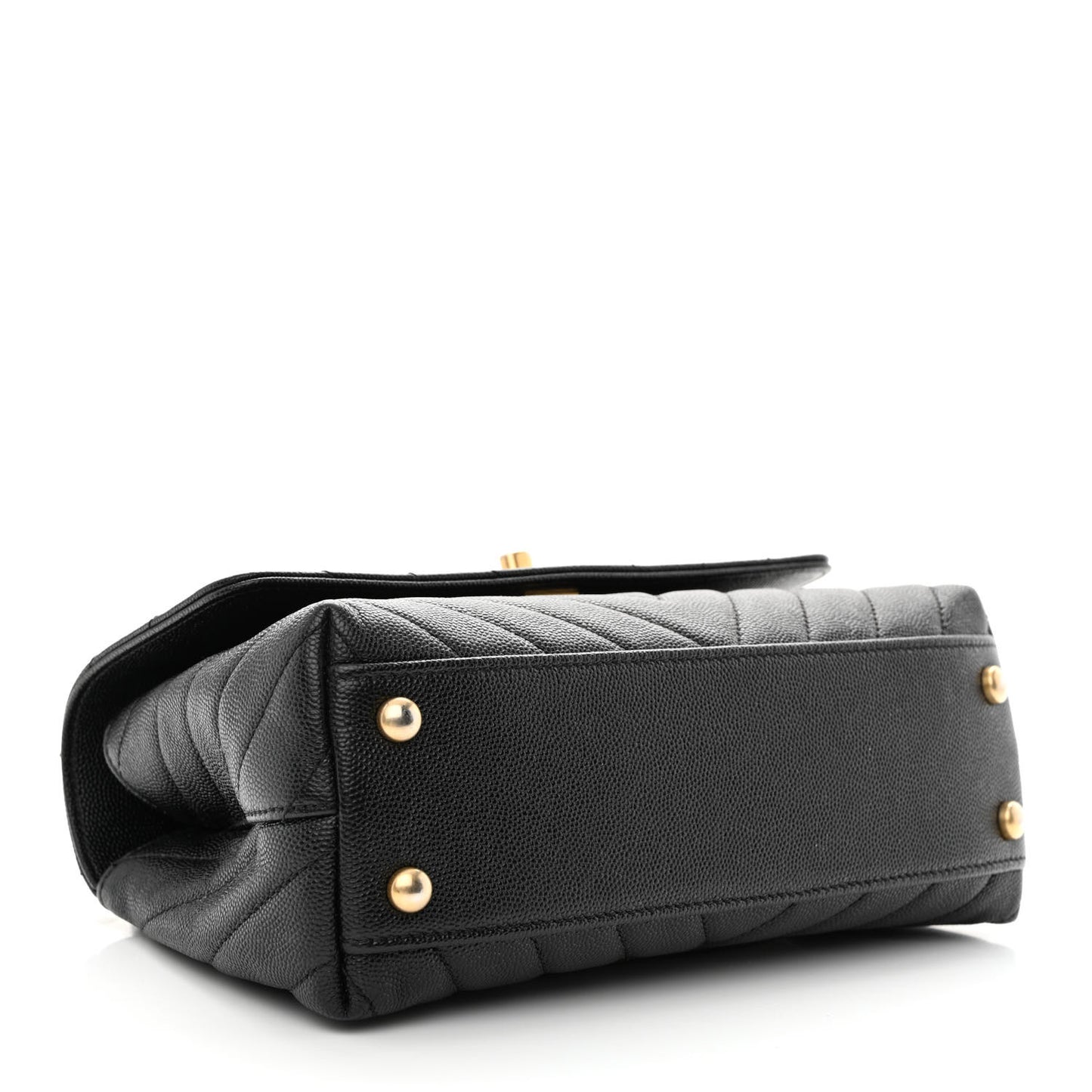 Caviar Chevron Quilted Mini Coco Handle Flap Black