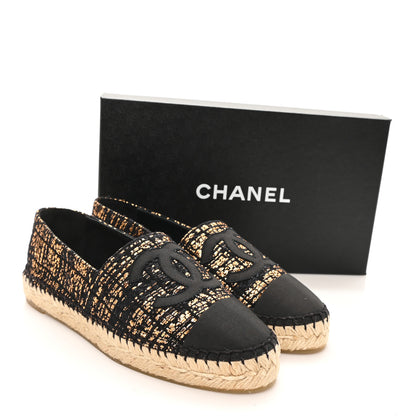 Chanel Metallic Tweed Grosgrain CC Espadrilles 38 Gold Black 11 of 11