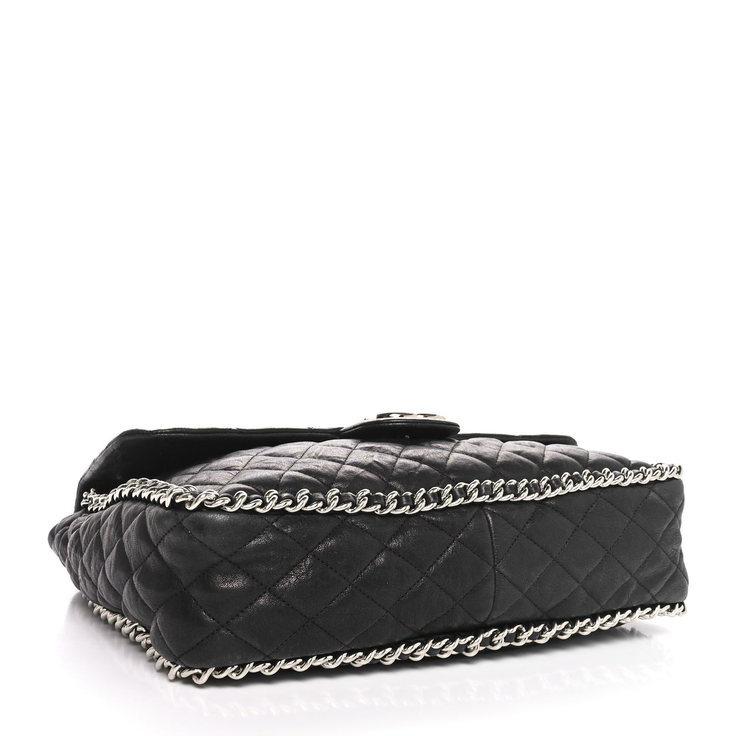 Washed Lambskin Quilted Maxi Chain Around Flap Black