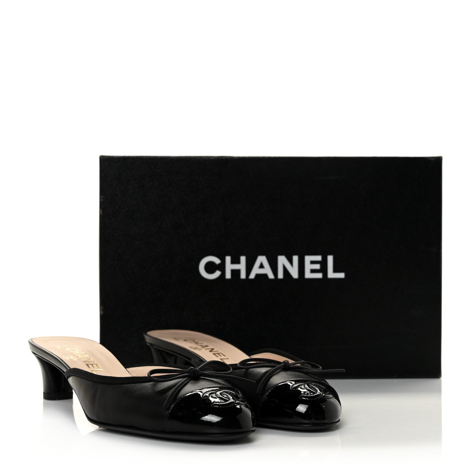 Chanel Lambskin Patent Cap Toe CC Mules 37 Black 9 of 9