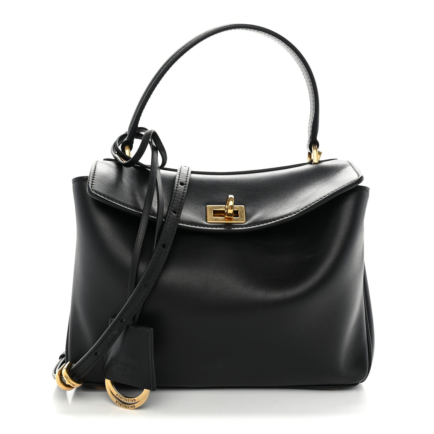 Natural Smooth Calfskin Mini Rodeo Top Handle Handbag Black