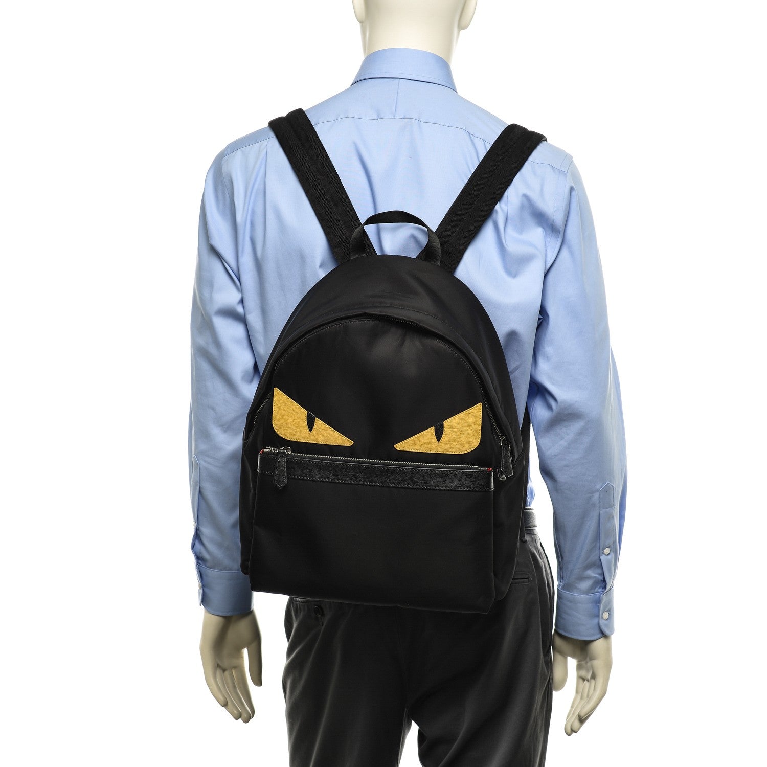 Fendi Nylon Vitello Elite Monster Eyes Rounded Backpack Black Yellow 2 of 8