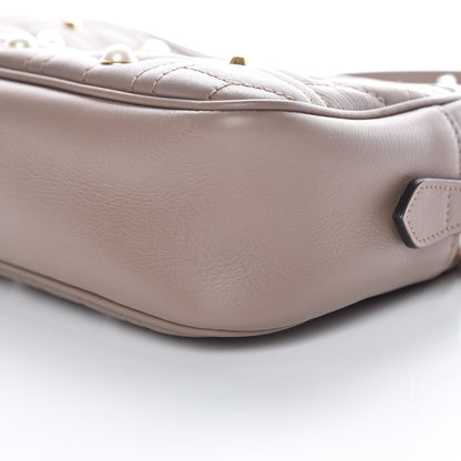 Gucci Calfskin Matelasse Studded Small Pearly GG Marmont Chain Shoulder Bag Porcelain Rose 6 of 9