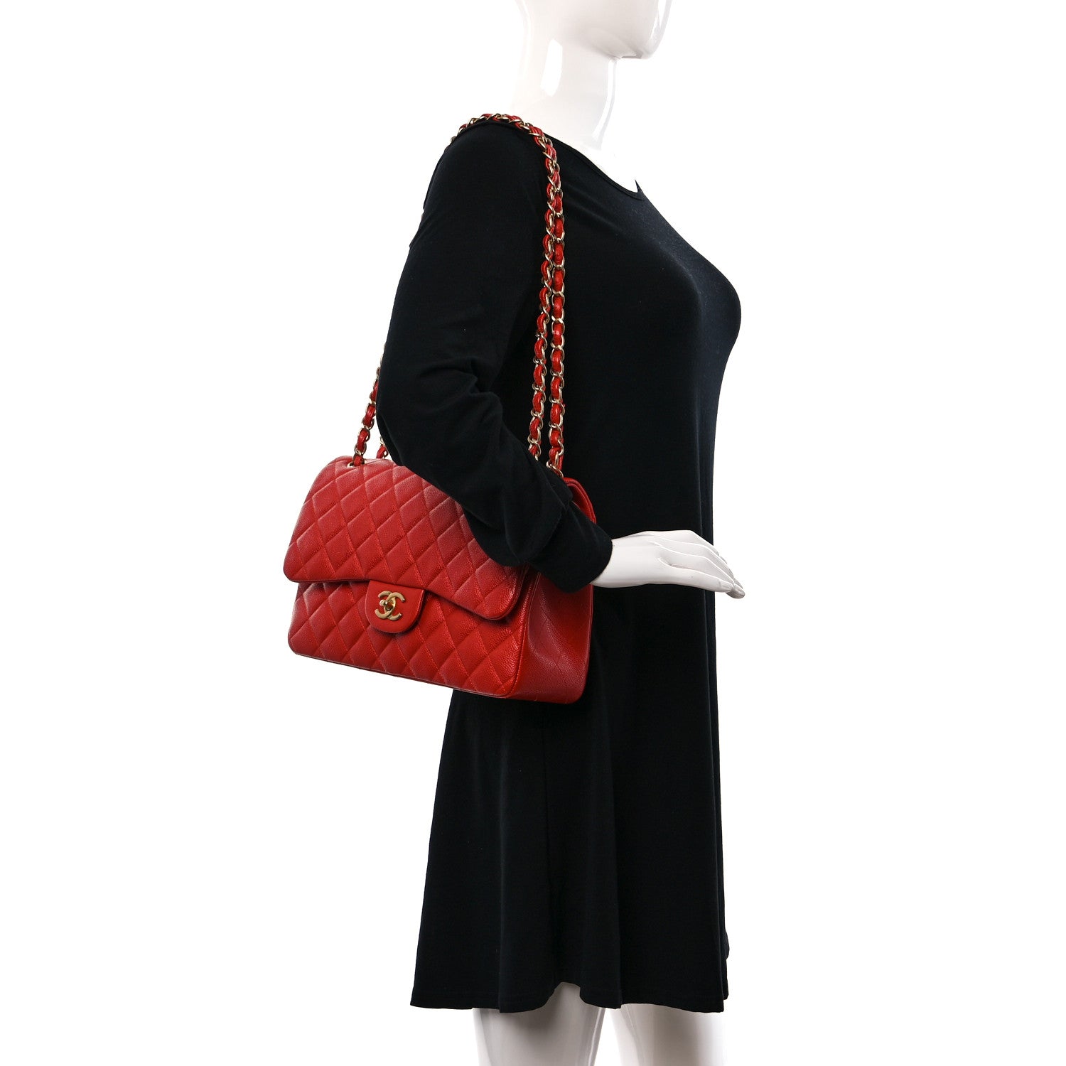 Chanel Pearly Caviar Quilted Jumbo Double Flap Orange 2 of 9