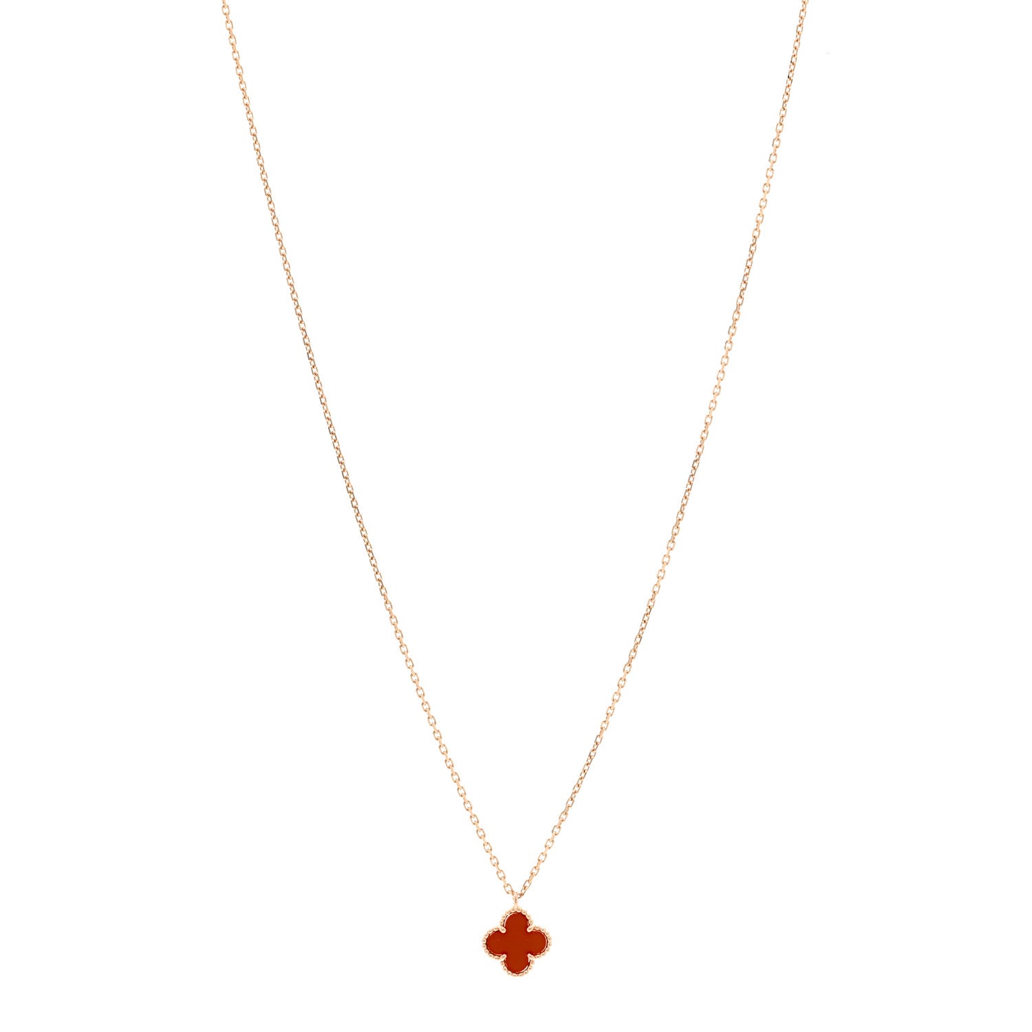 Van Cleef & Arpels 18K Rose Gold Carnelian Sweet Alhambra Pendant Necklace 1 of 5
