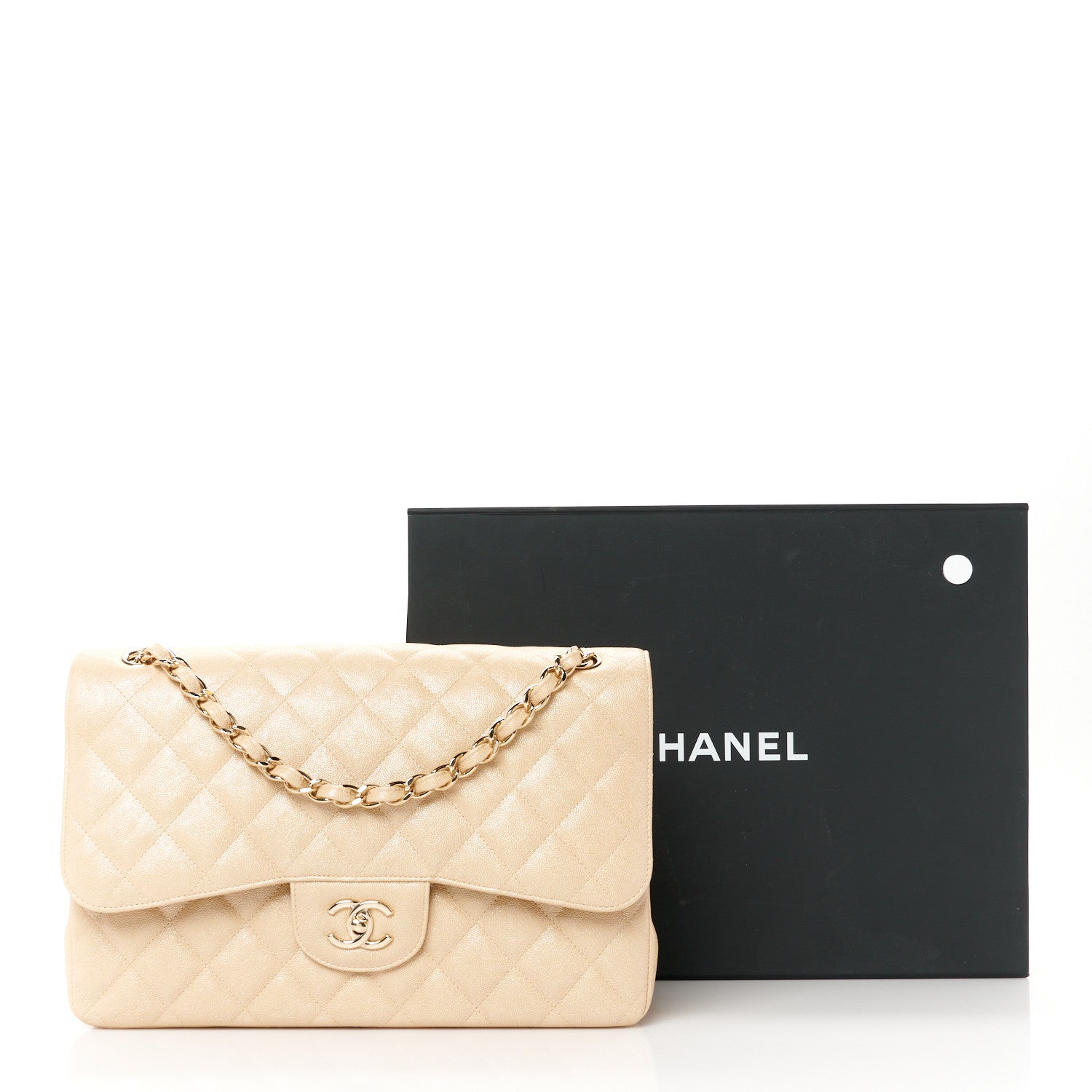 Chanel Iridescent Caviar Quilted Jumbo Double Flap Beige 12 of 12