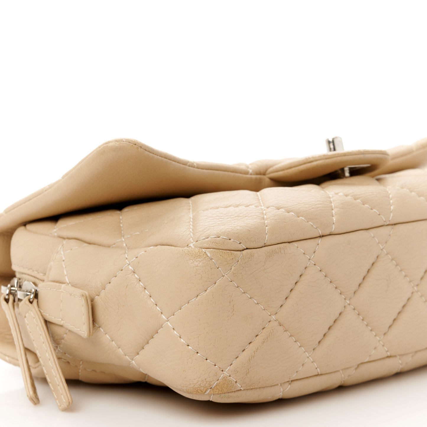 Deerskin Quilted Medium Easy Flap Beige