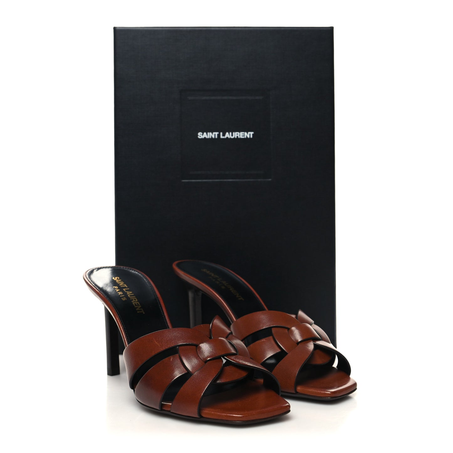 Calfskin Tribute 85 Slide Sandals 36 Amber