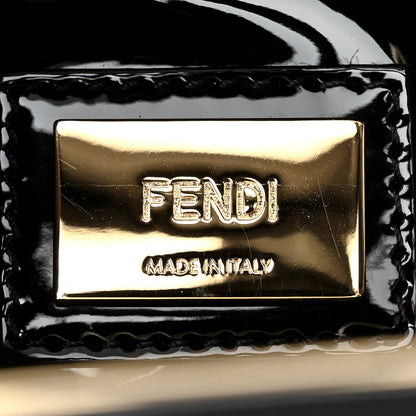 Fendi Shearling Vitello Vernice Mou Pequin Striped Medium Peekaboo Iconic Satchel Tobacco Black 7 of 11