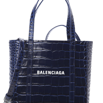 Balenciaga Shiny Calfskin Logo Crocodile Embossed XXS Everyday Tote Indigo 10 of 10