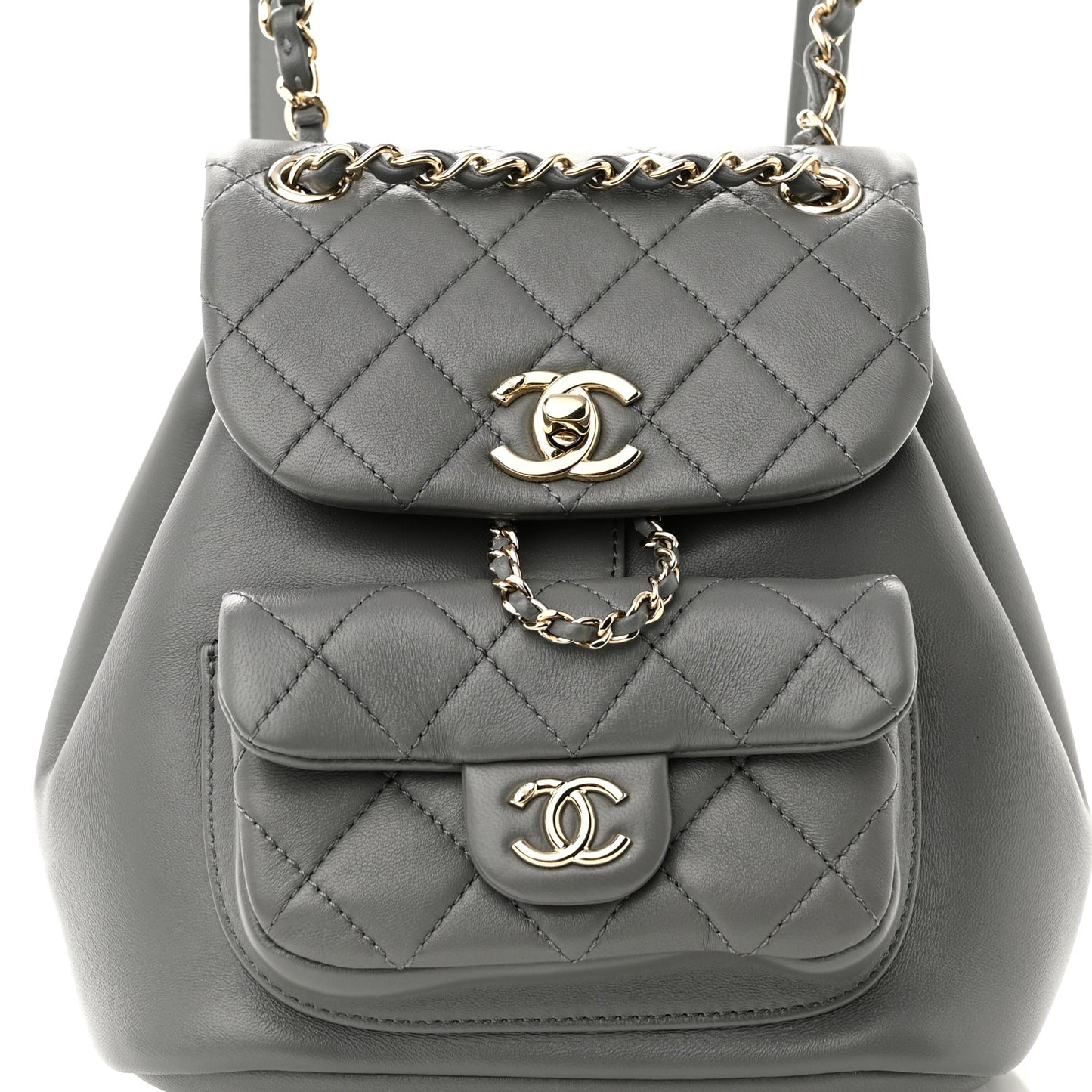 Lambskin Quilted Small Duma Drawstring Backpack Grey