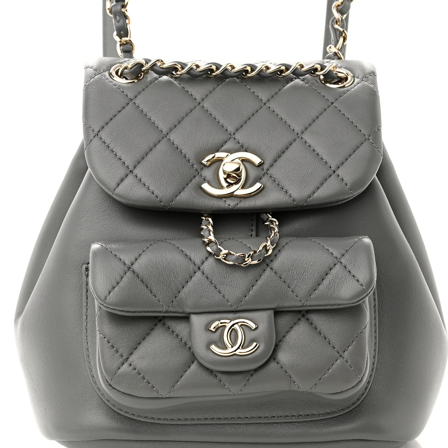 Chanel Lambskin Quilted Small Duma Drawstring Backpack Grey 9 of 11