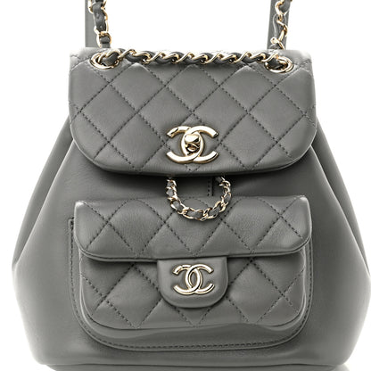 Chanel Lambskin Quilted Small Duma Drawstring Backpack Grey 9 of 11