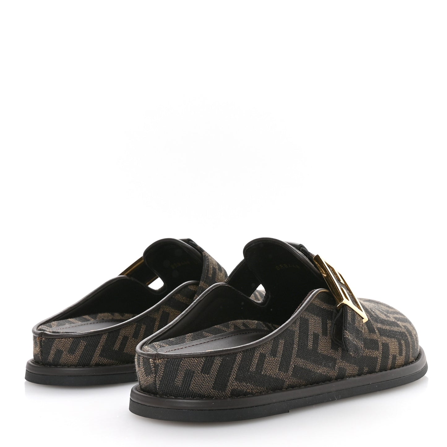 Fabric Jacquard Nappa FF Womens Sabot Mules 39 Tobacco Black