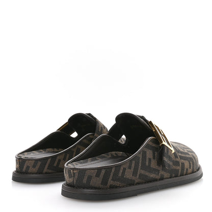 Fendi Fabric Jacquard Nappa FF Womens Sabot Mules 39 Tobacco Black 5 of 10