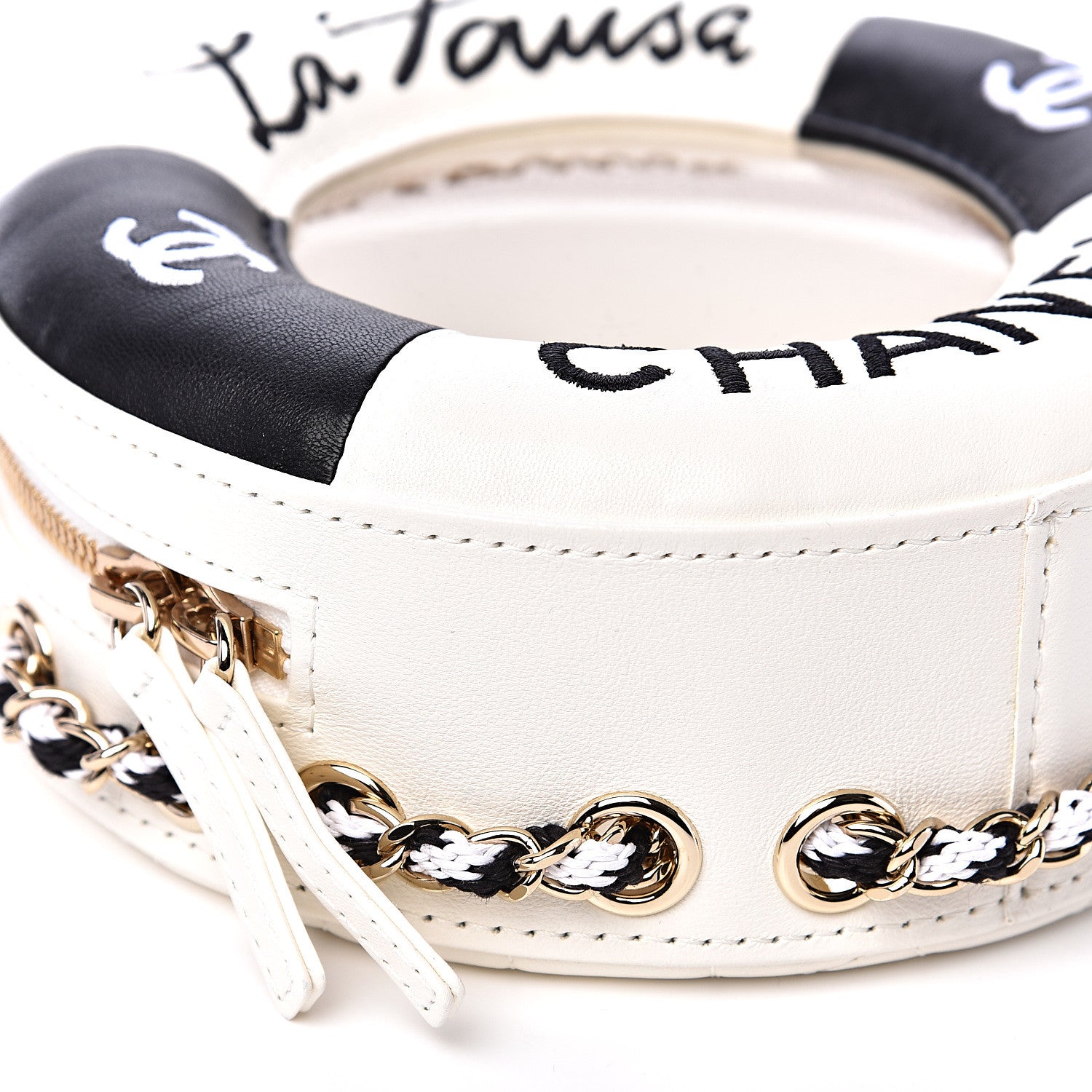 Chanel Lambskin Coco Lifesaver Round Bag Black White 7 of 8
