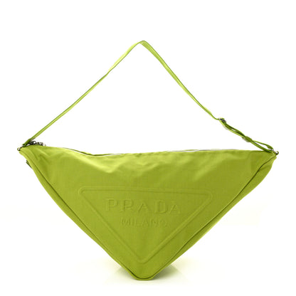 Prada Canapa Logo Embossed Large Triangle Shoulder Bag Felce 1 of 12