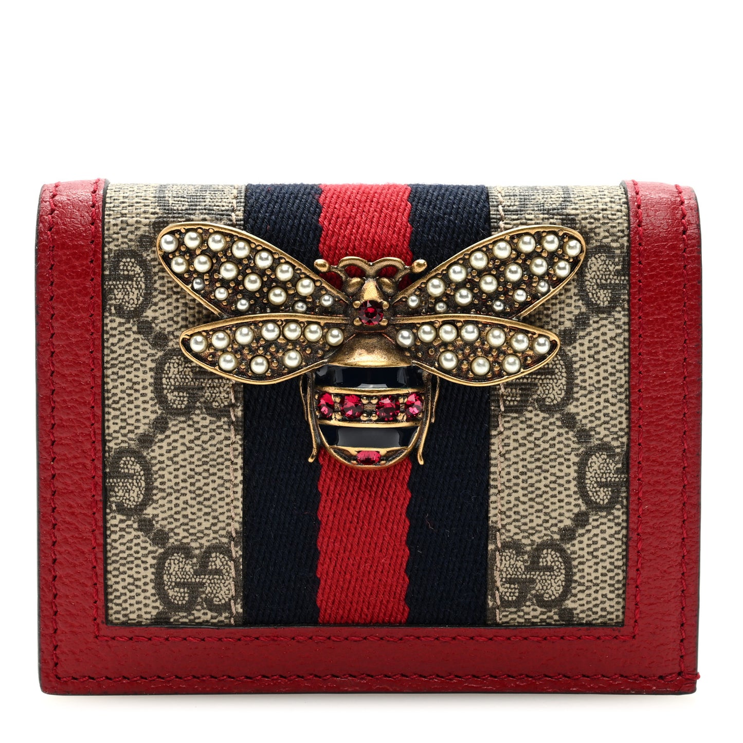 GG Supreme Monogram Queen Margaret Card Case Red