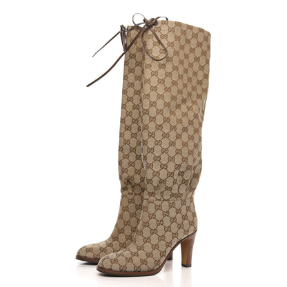 Gucci Monogram Malaga Kid Lisa Mid Heel Boots 37.5 Beige Ebony 3 of 7
