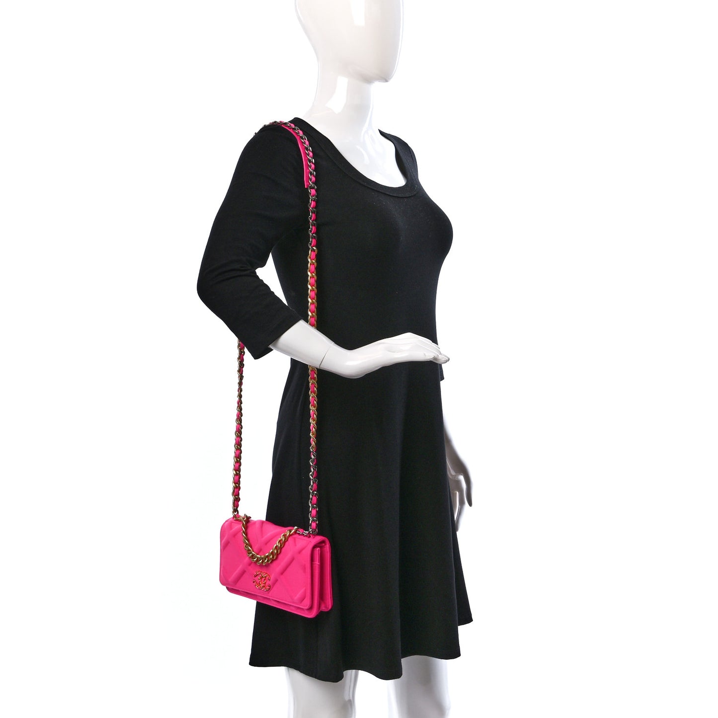 Jersey Quilted Chanel 19 Wallet On Chain WOC Pink