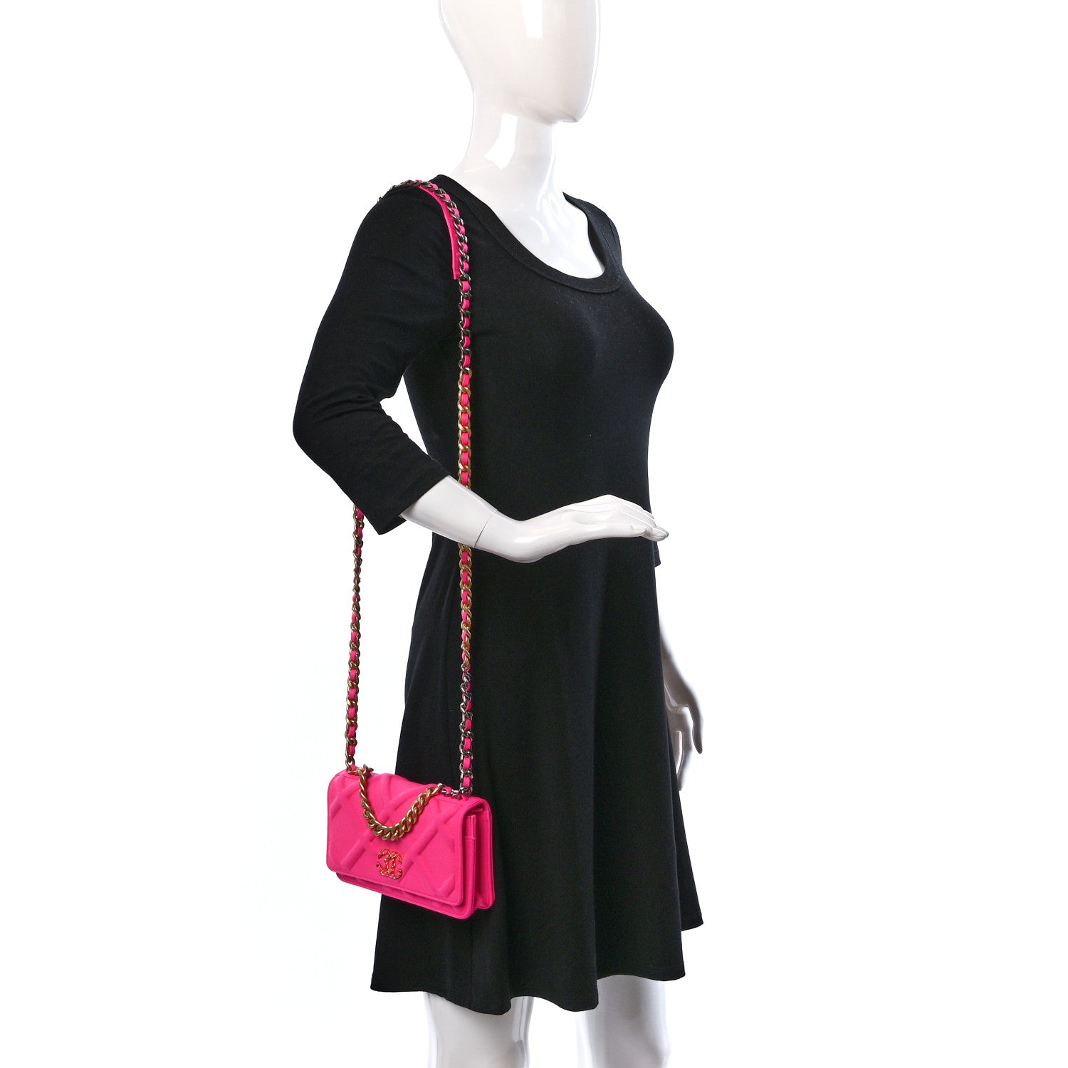 Chanel Jersey Quilted Chanel 19 Wallet On Chain WOC Pink 2 of 9