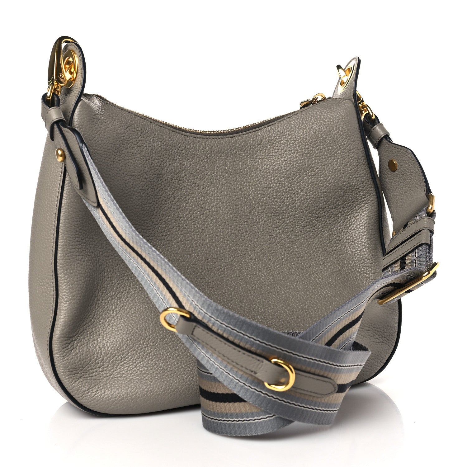 Prada Vitello Phenix Zippered Messenger Hobo Argilla 3 of 9