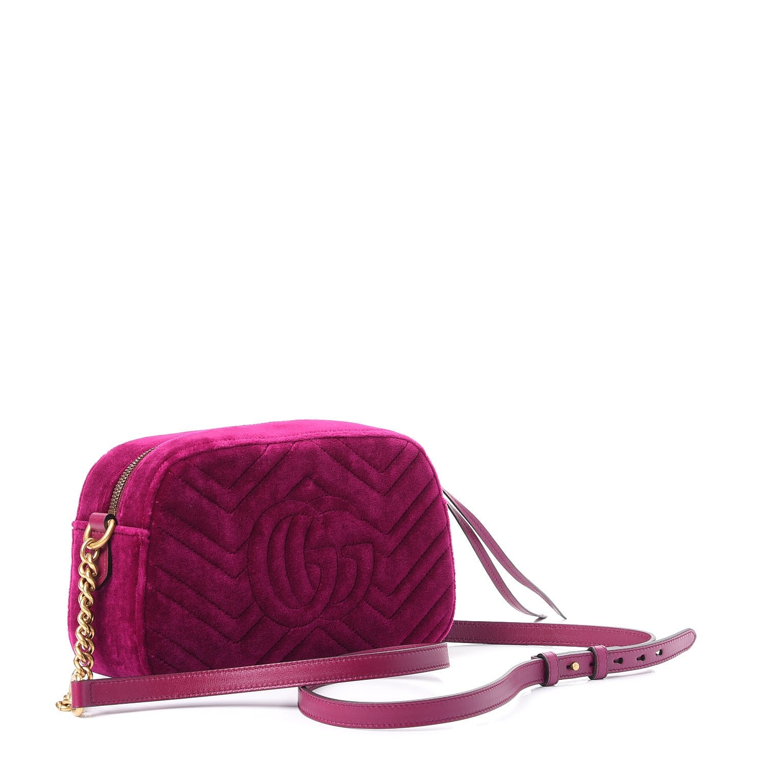 Gucci Velvet Matelasse Small GG Marmont Chain Shoulder Bag Fuchsia Violet Cyclamen 3 of 9