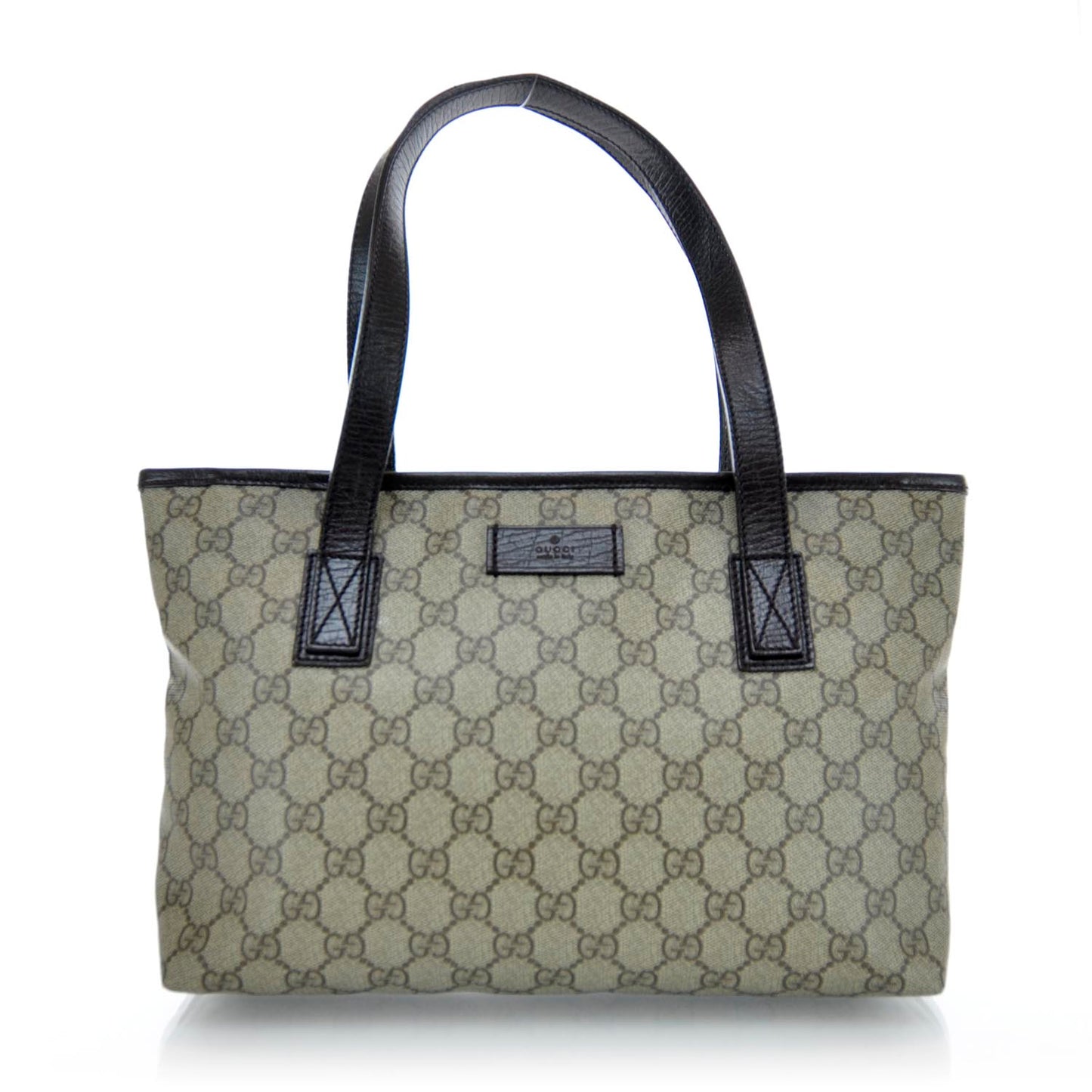 GG Supreme Monogram Small Zippered Shopping Tote Dark Brown