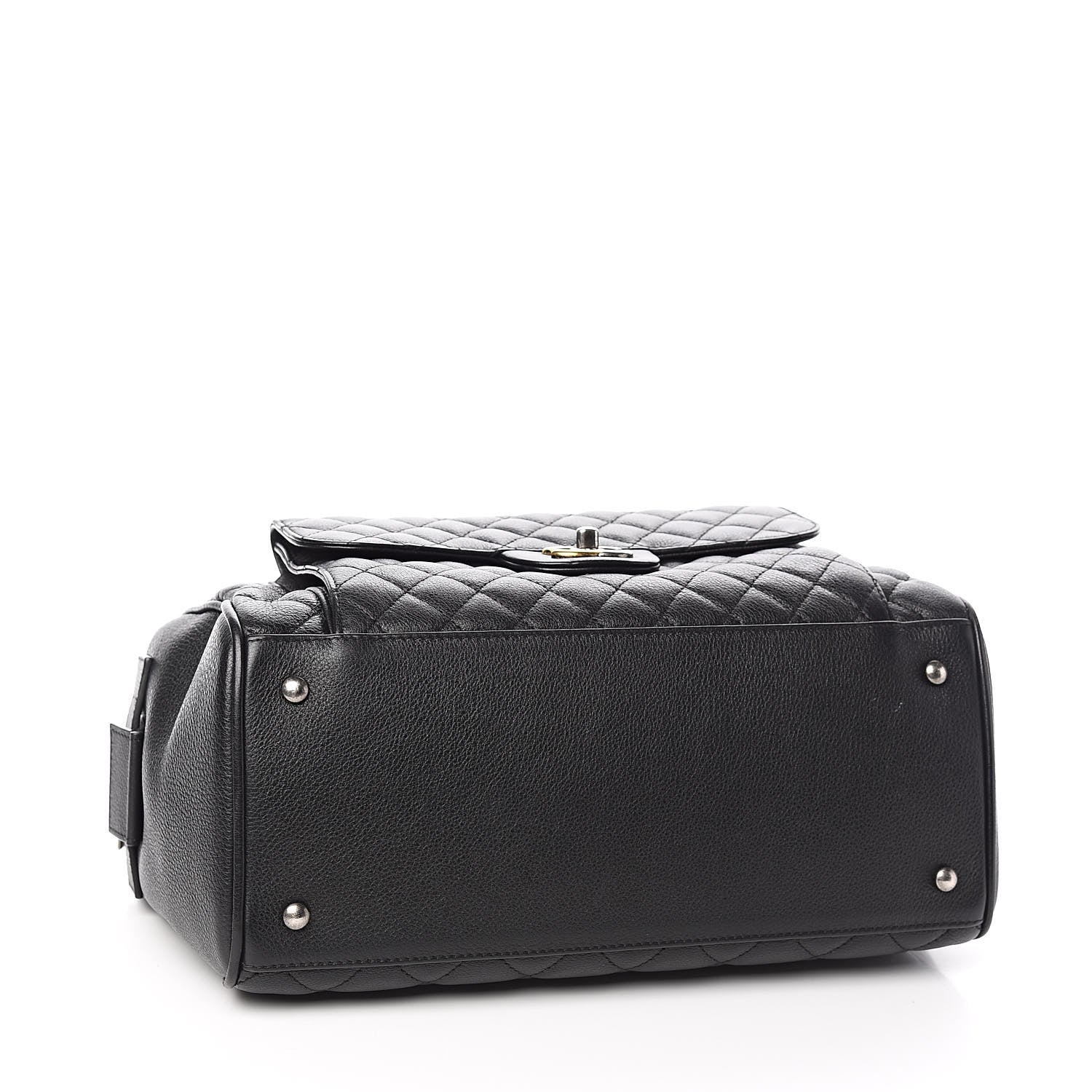 Chanel Grained Calfskin Quilted Large Casual Pocket Bowling Bag Black 4 of 14