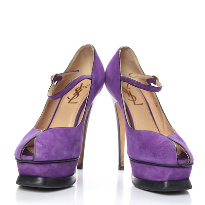Saint Laurent Kid Scamosciato Tribute 105 Platform Mary Jane Peep Toe Pumps 36 Viola 5 of 14