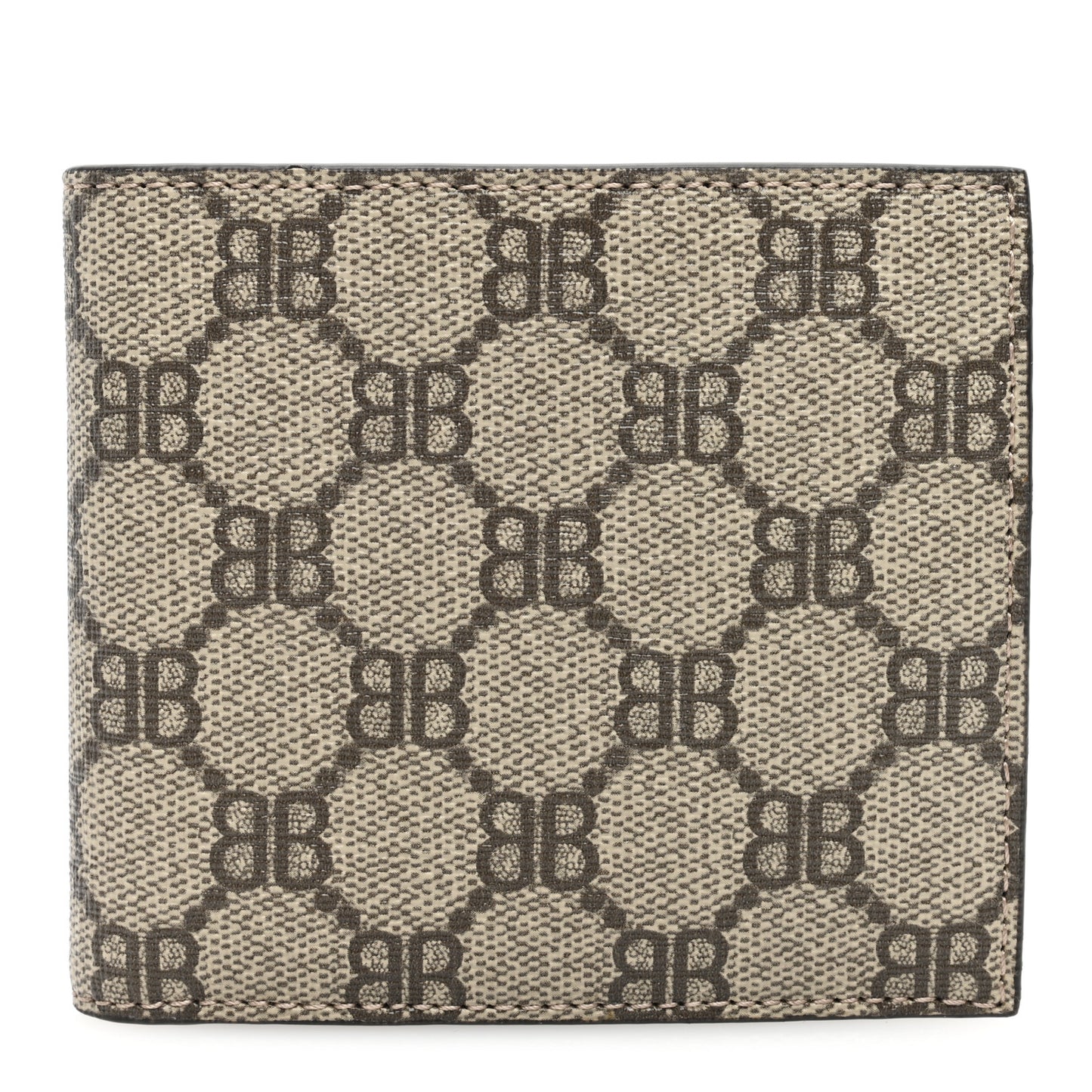 X BALENCIAGA BB Supreme Monogram Bi-Fold Wallet Beige Ebony