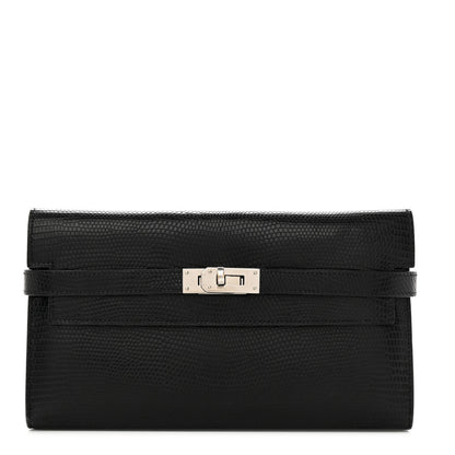Hermes Lizard Kelly Longue Wallet Black 1 of 7