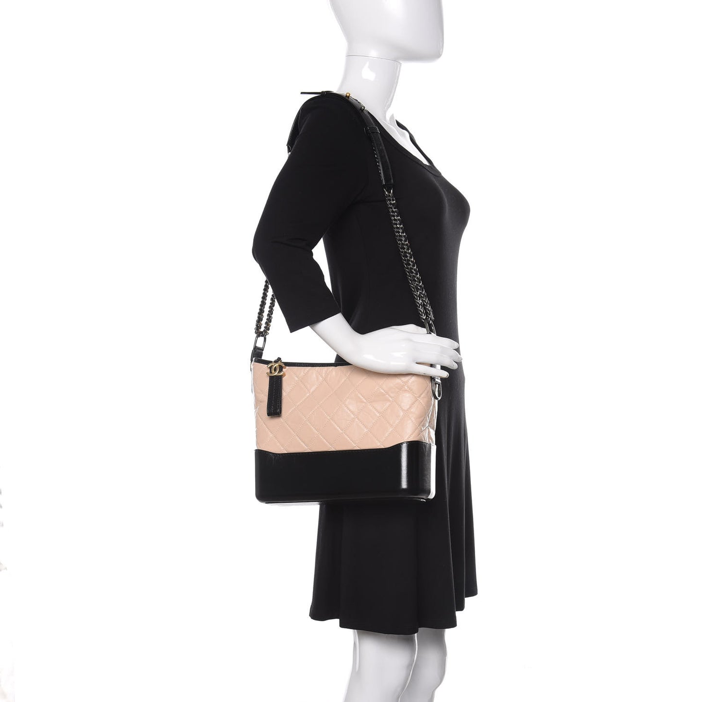 Aged Calfskin Quilted Medium Gabrielle Hobo Beige Black