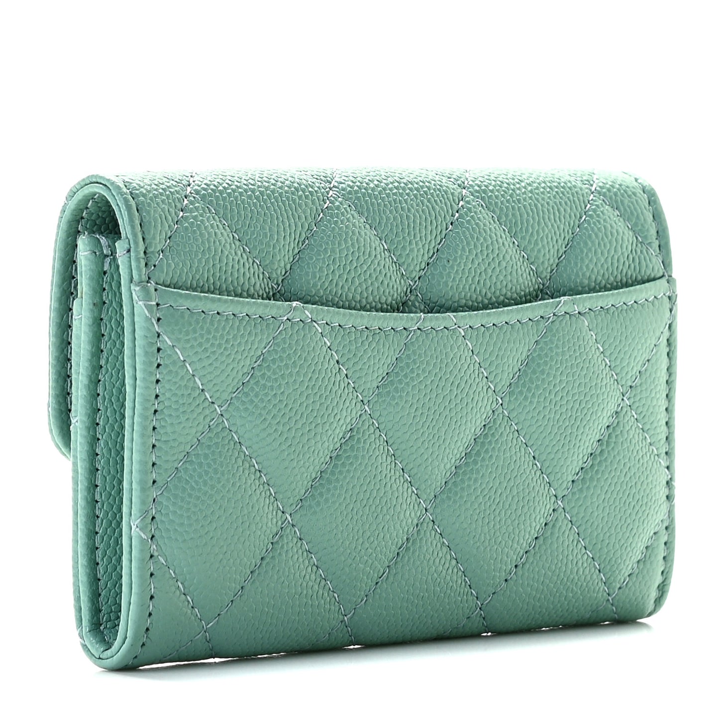 Caviar Quilted Flap Card Holder Wallet Green