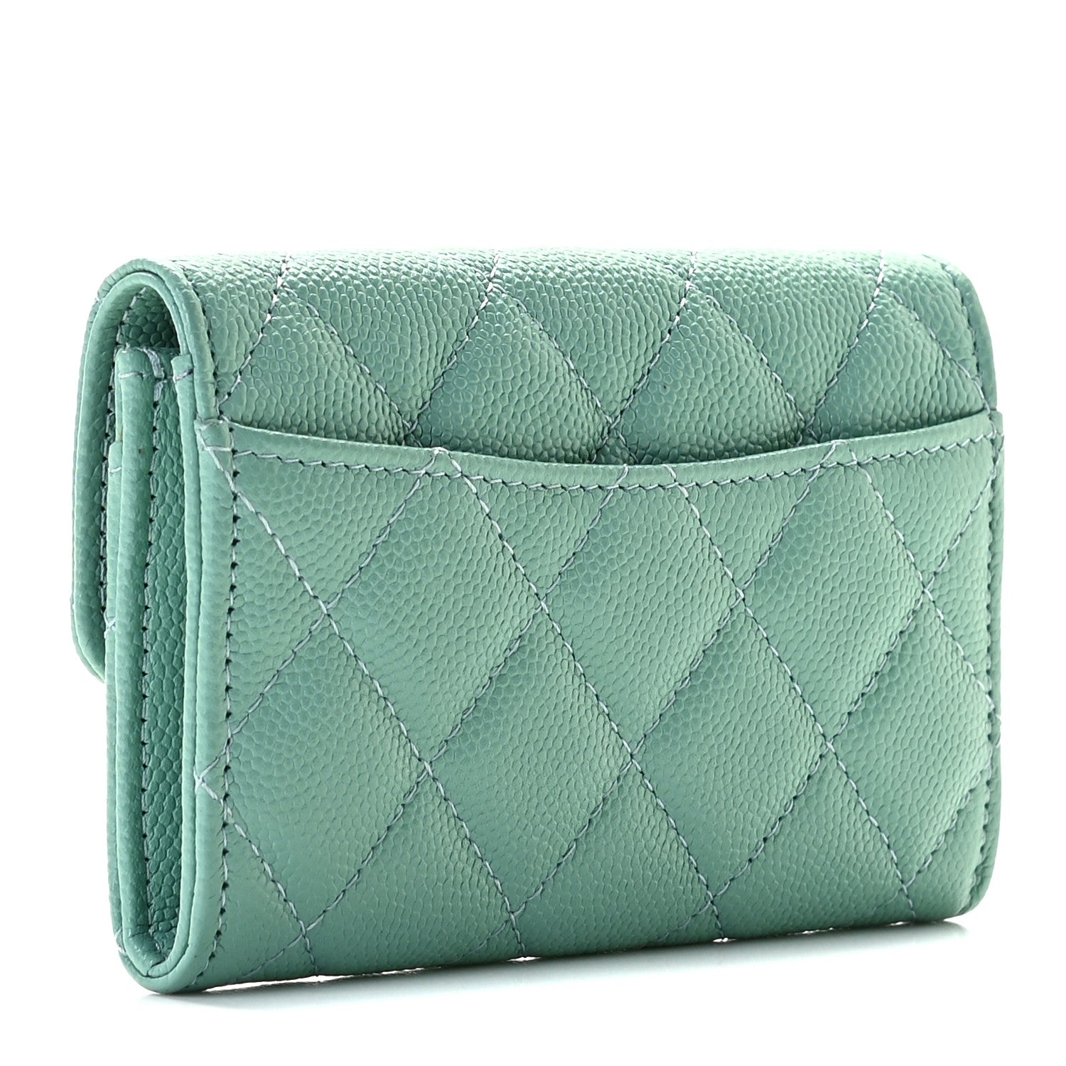 Chanel Caviar Quilted Flap Card Holder Wallet Green 3 of 8