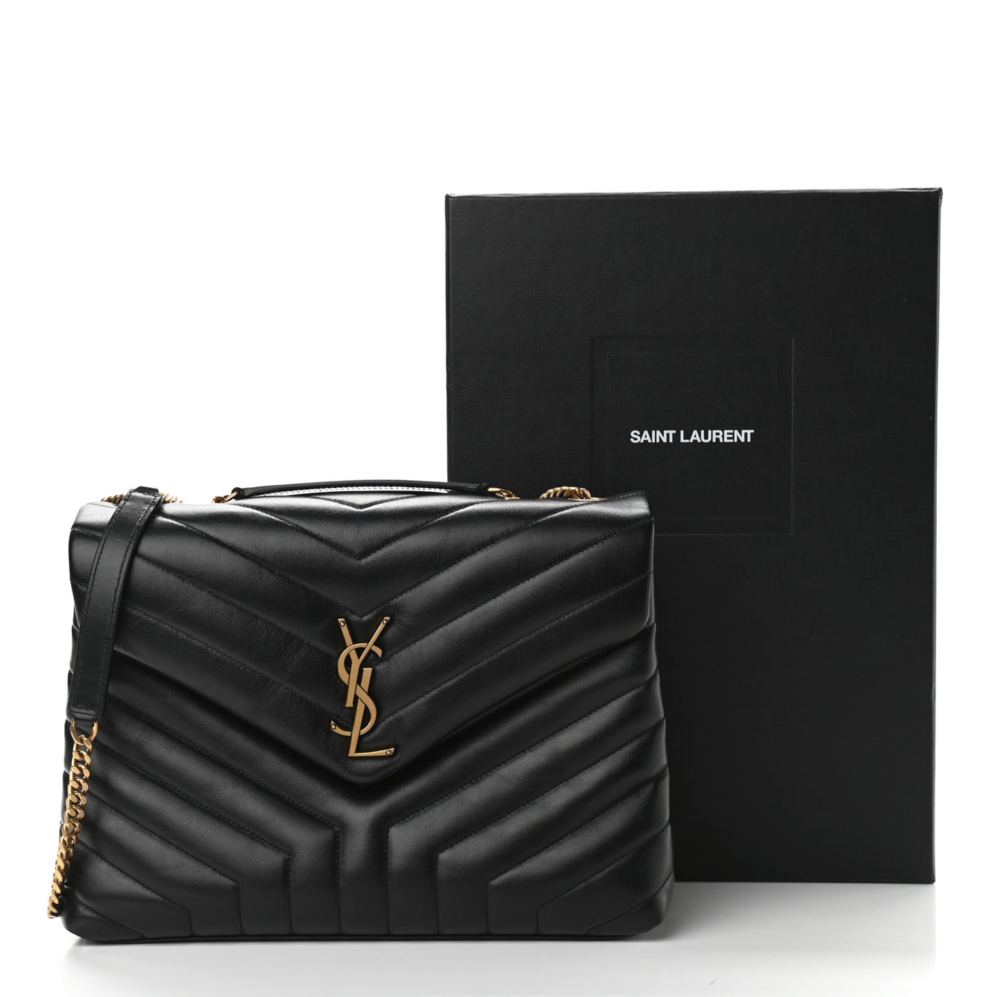 Calfskin Y Quilted Monogram Medium Loulou Chain Satchel Black