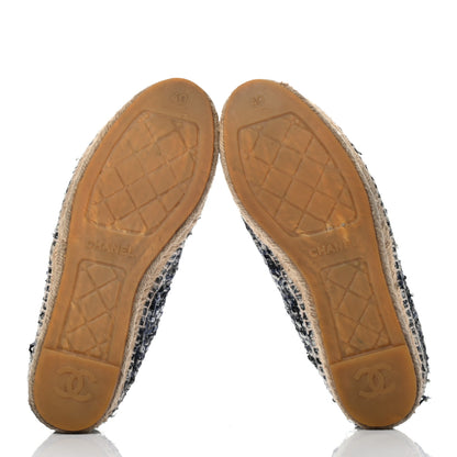 Chanel Metallic Tweed Lambskin CC Espadrilles 40 Blue Black Silver 5 of 13